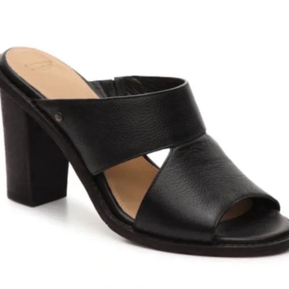 UGG Celia Block Heel Sandal Black Leather Womens size 8.